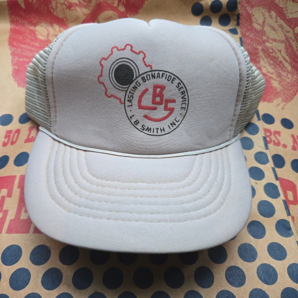 VTG Nasco LB Smith Trucker Hat Tan Mens OSFA Snapback Mesh Foam Industrial Retro